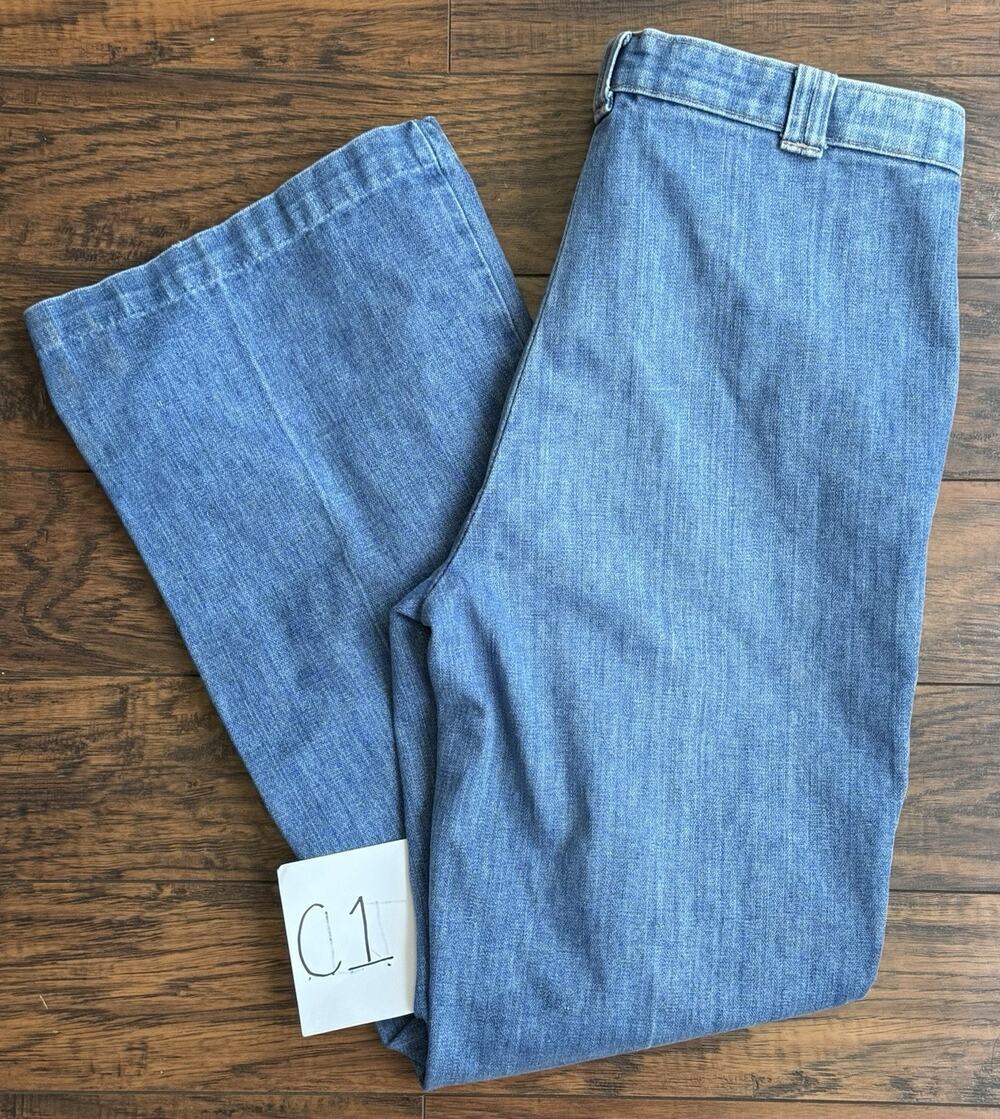 Vintage Sedgefield Denim Trousers 36x34 Flare Leg Hook Bar Zip Fly USA Very Rare